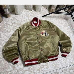 Vintage San Francisco 49ers Satin Button Bomber Jacket Chalk Line Size M - Gold